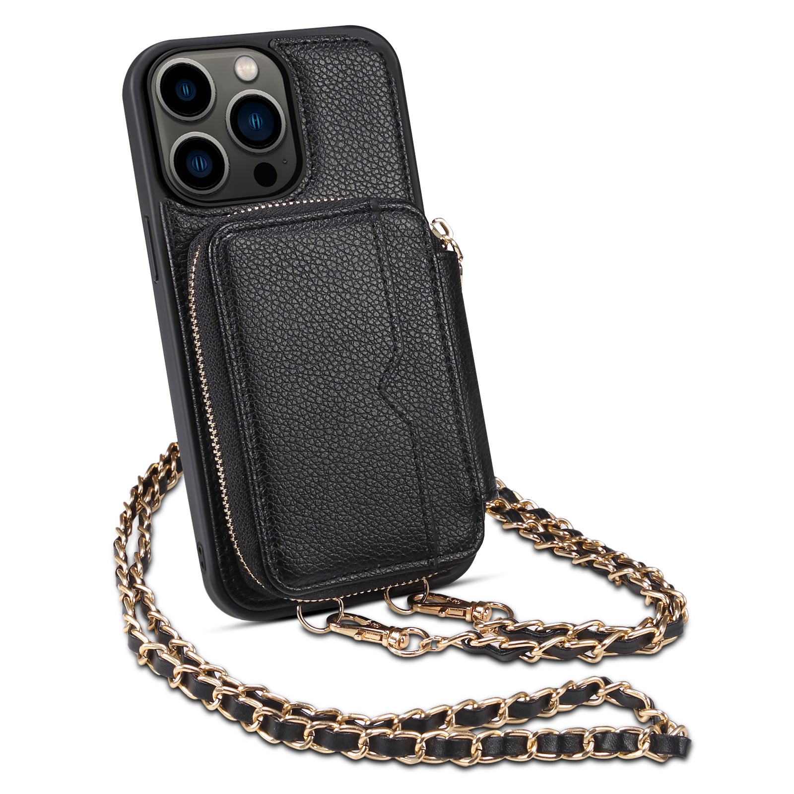 Til iPhone 14 Pro Max Kickstand Kortholder Telefon Cover Pung PU Læder TPU Telefon Taske med rem Til iPhone 14 Pro Max Kickstand Kortholder Telefon Cover Pung PU Læder TPU Telefon Taske med rem